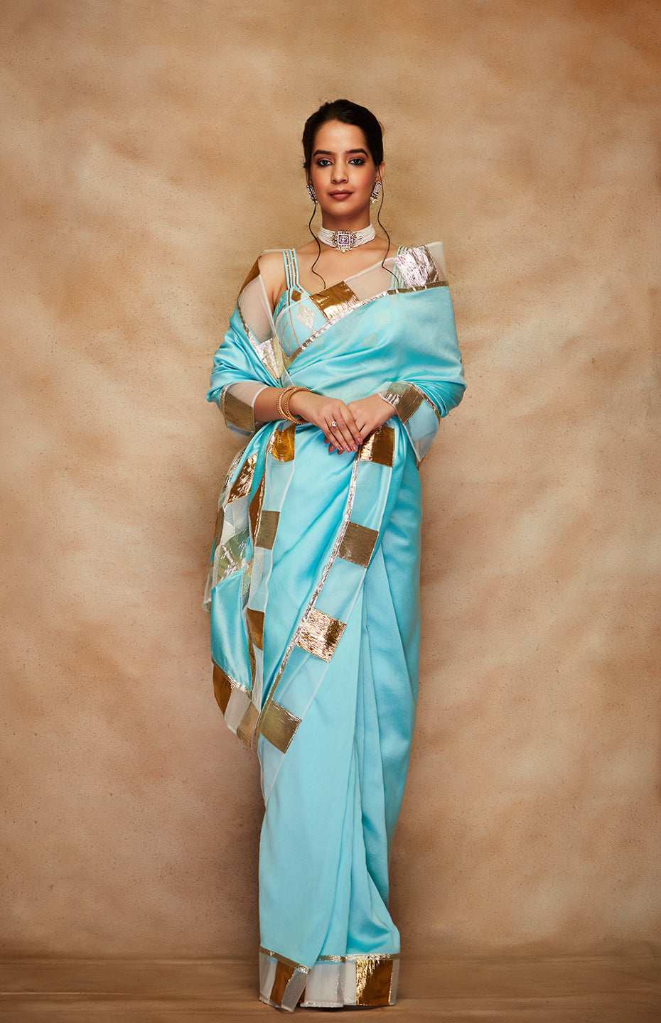Blue Chanderi Silk Gota Saree
