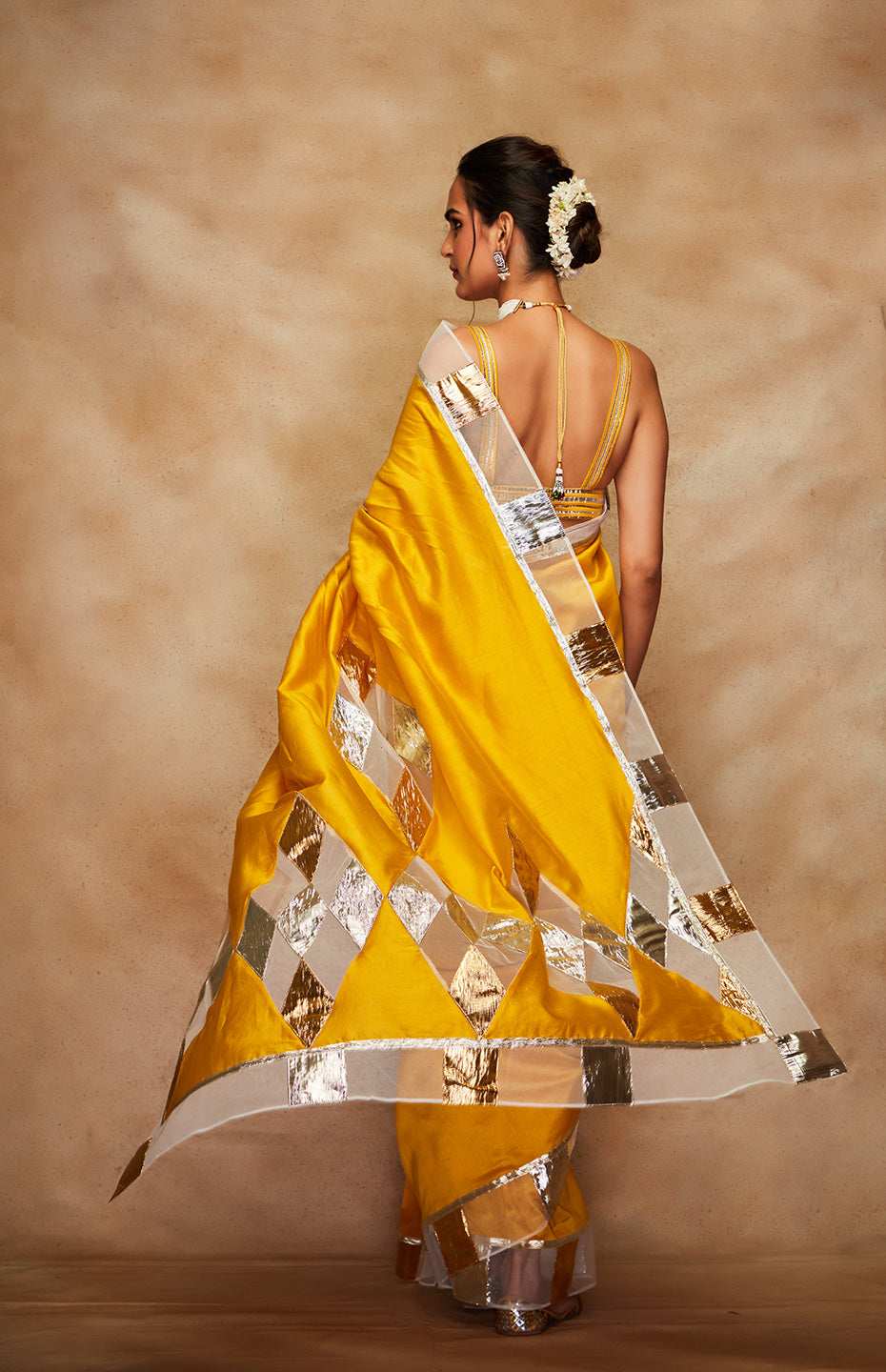 Mustard Chanderi Silk Gota Saree
