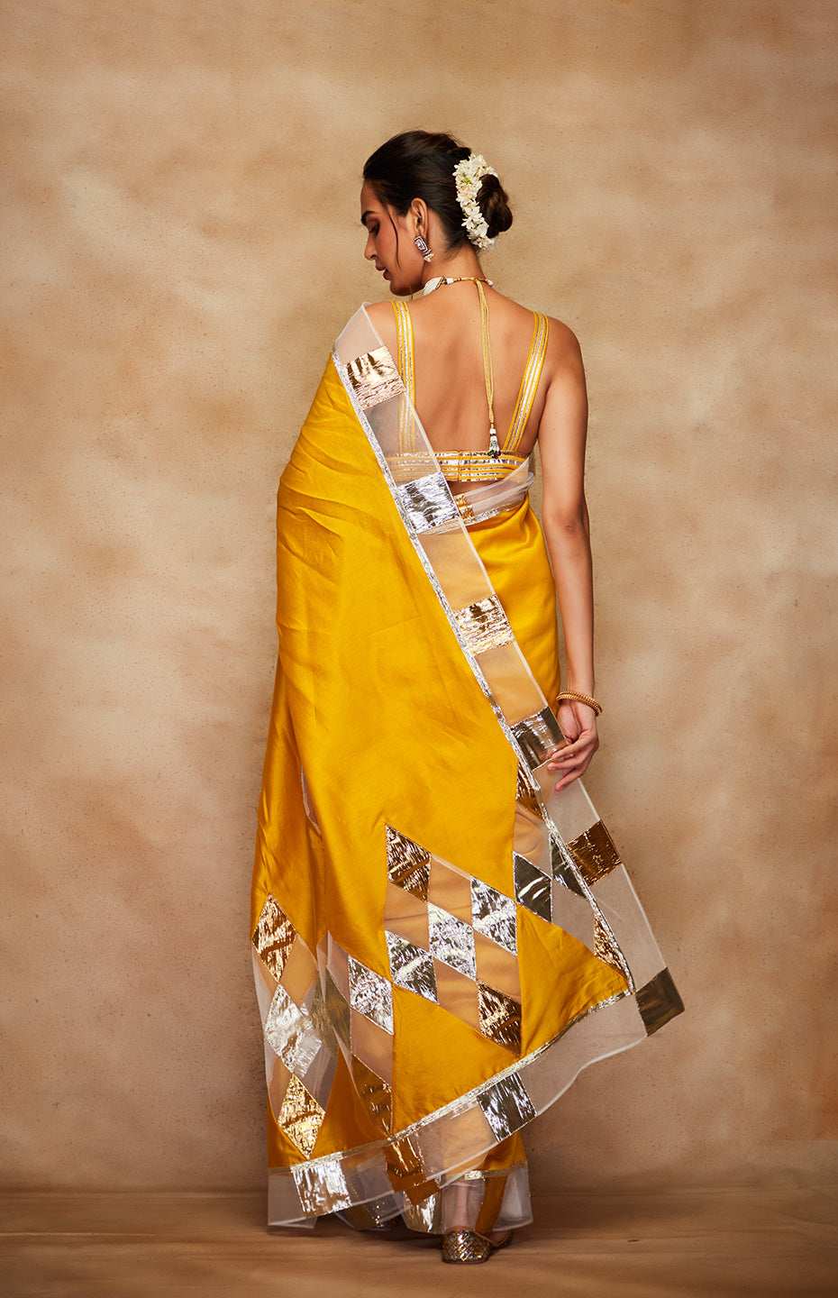 Mustard Chanderi Silk Gota Saree