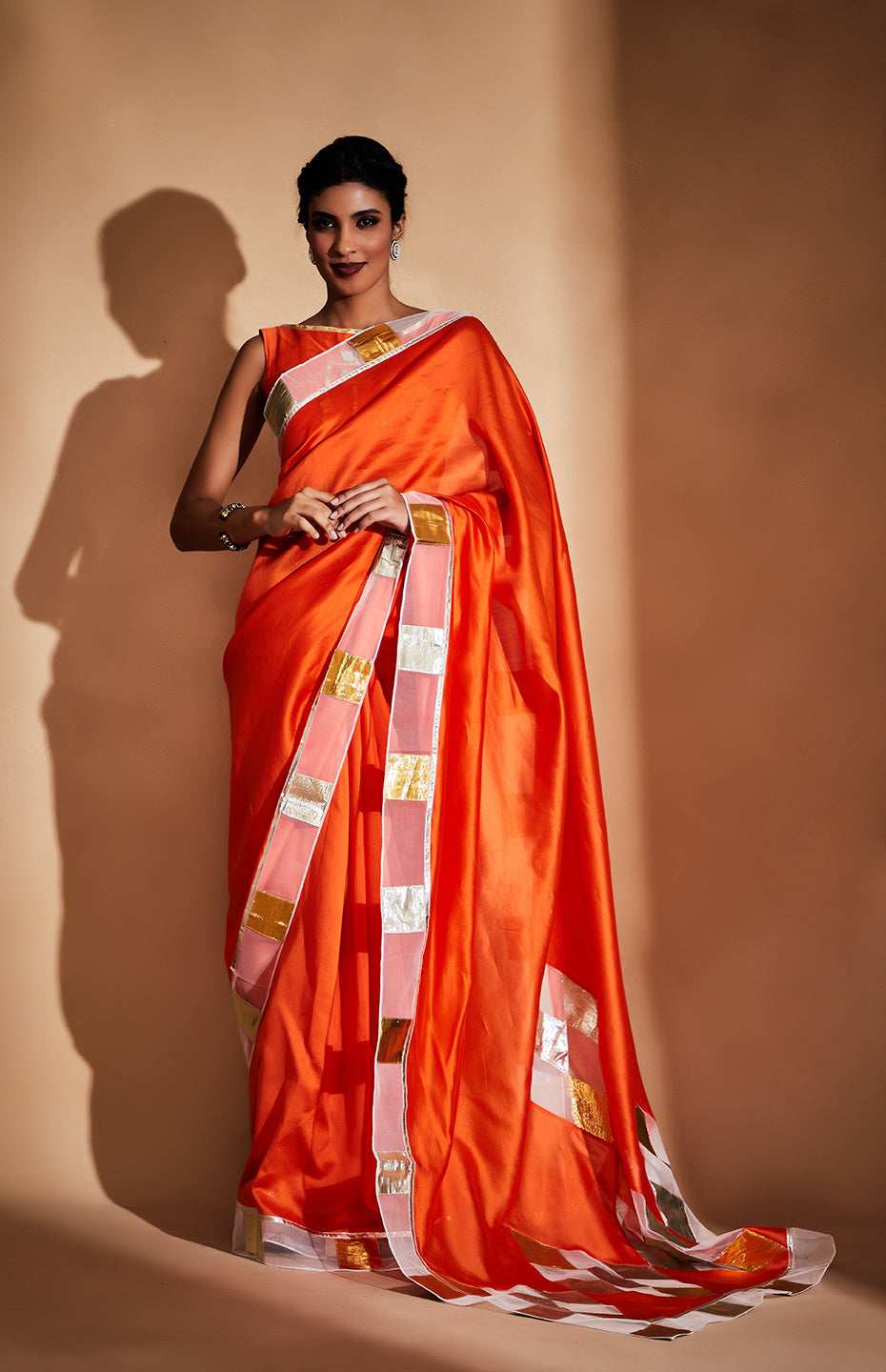 Orange Chanderi Silk Gota Saree
