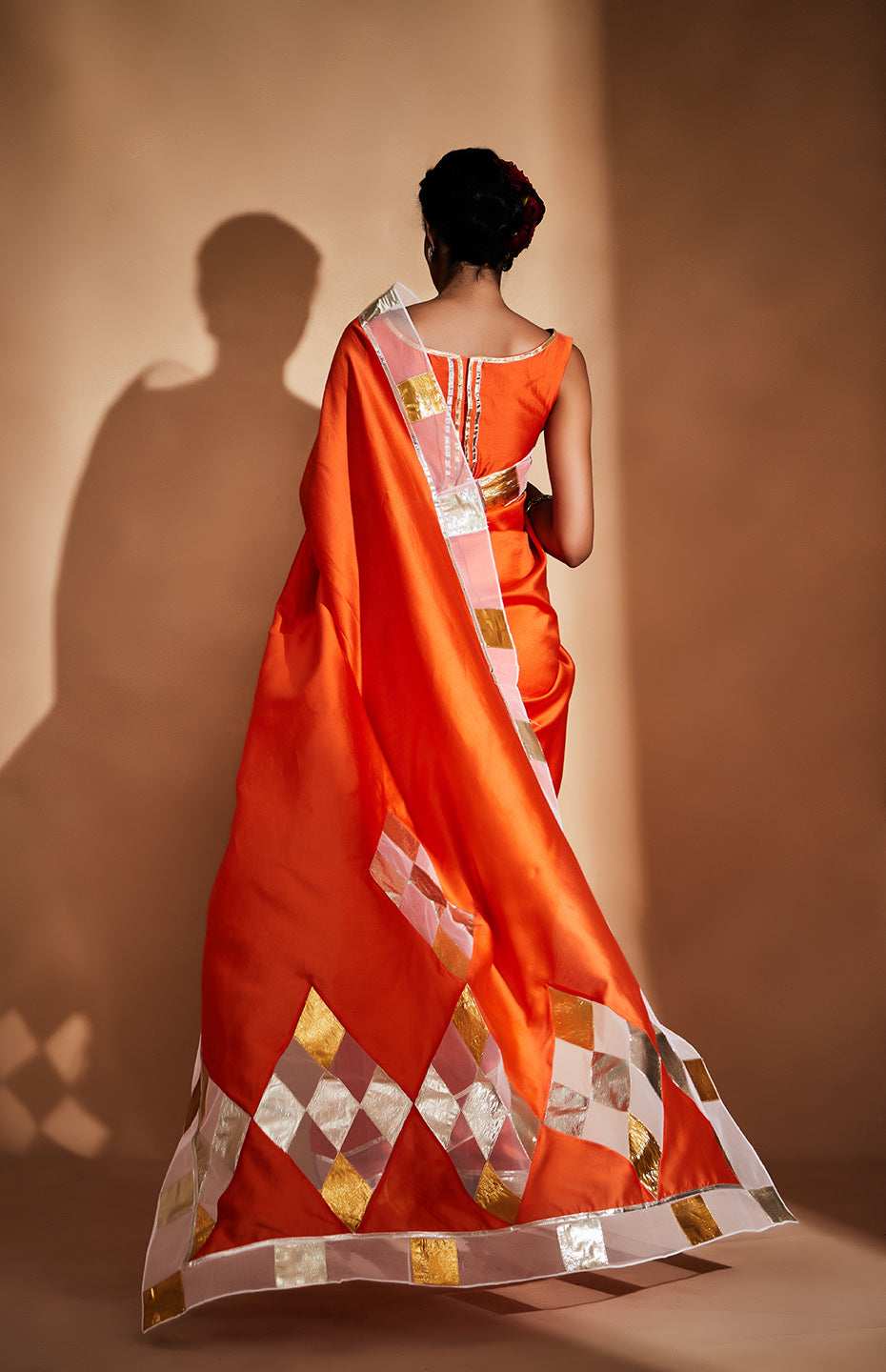 Orange Chanderi Silk Gota Saree
