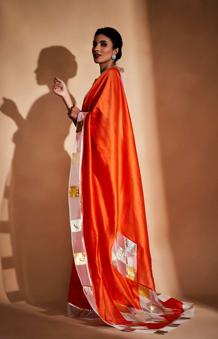 Orange Chanderi Silk Gota Saree