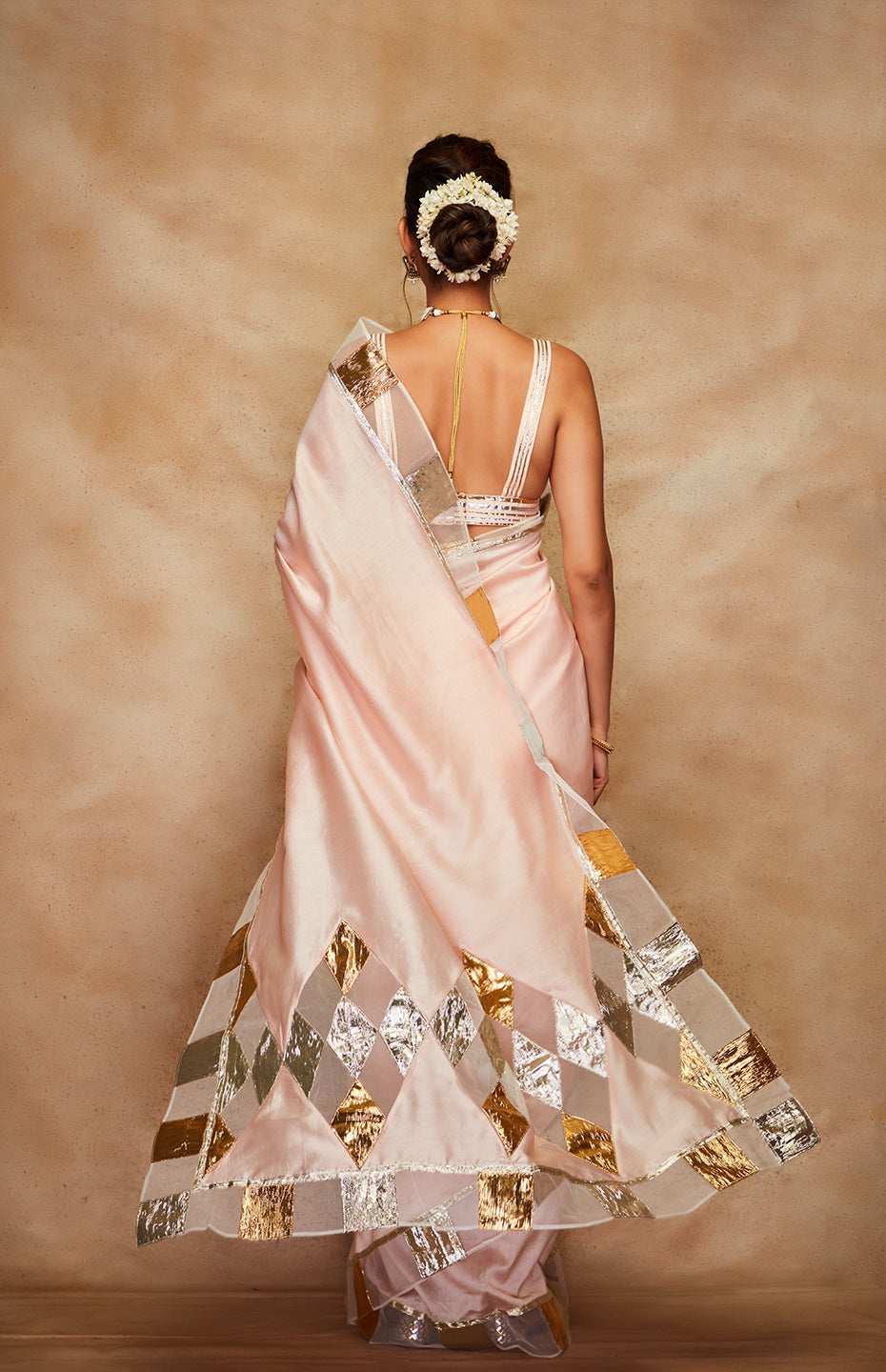 Peach Chanderi Silk Gota Saree