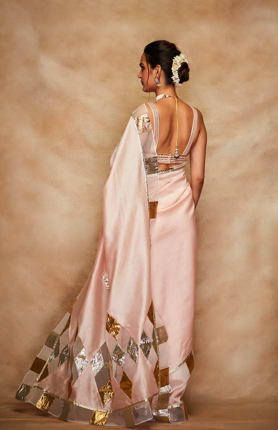 Peach Chanderi Silk Gota Saree