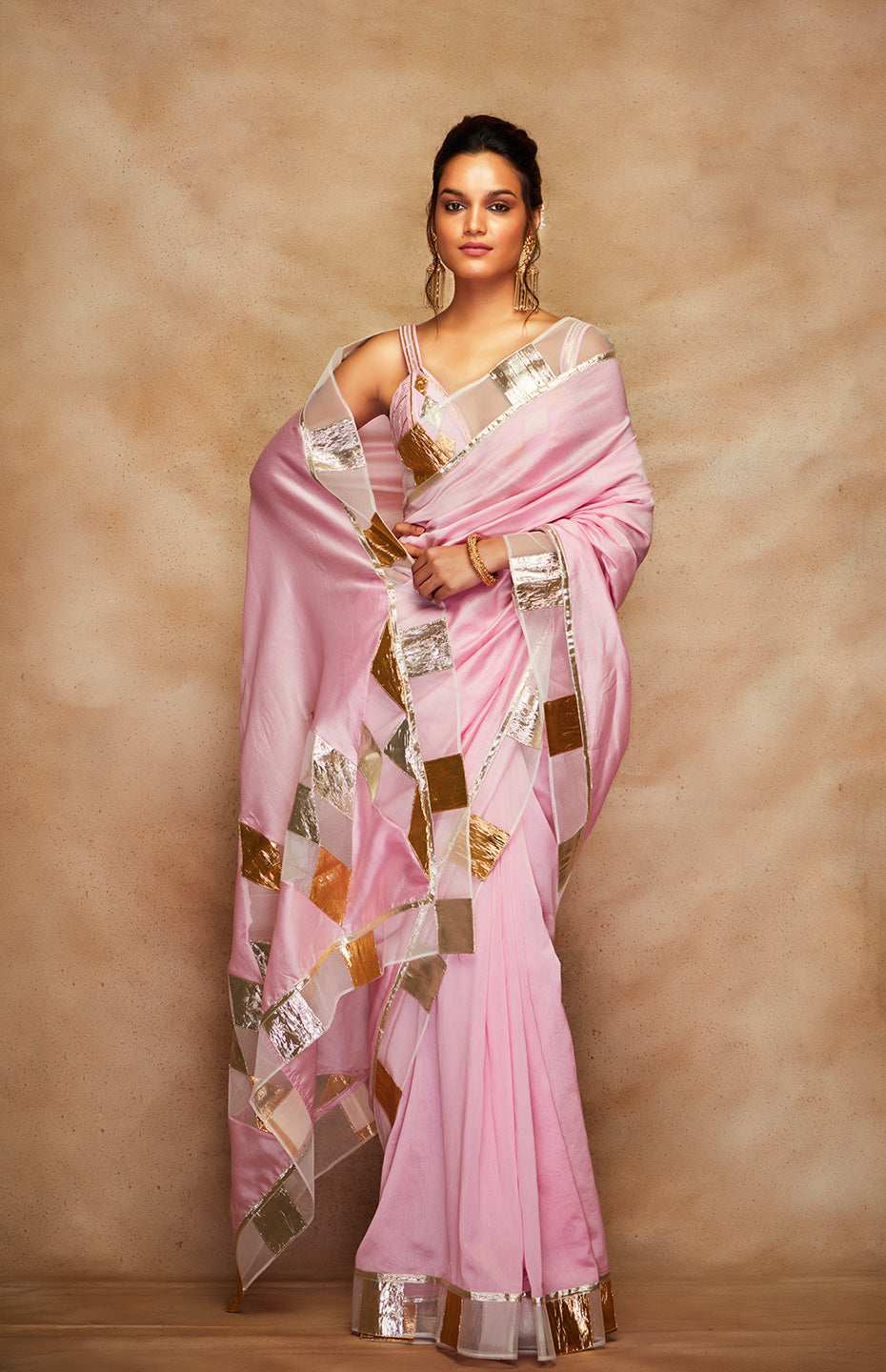 Pink Chanderi Silk Gota Saree