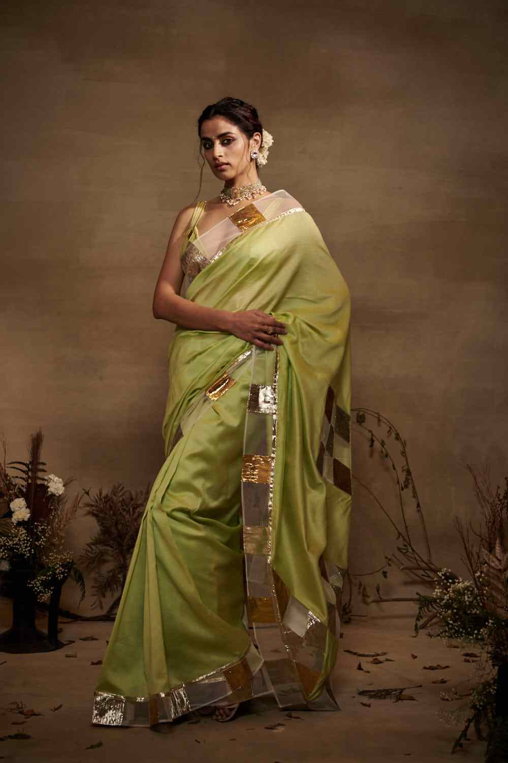 Pista Green Chanderi Silk Gota Saree