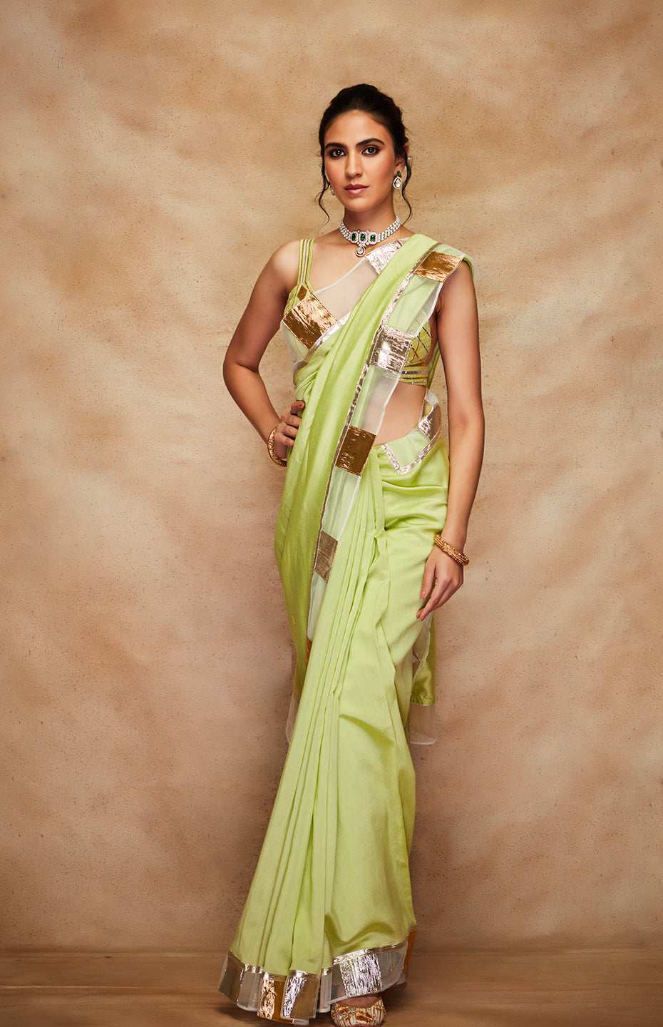 Pista Green Chanderi Silk Gota Saree