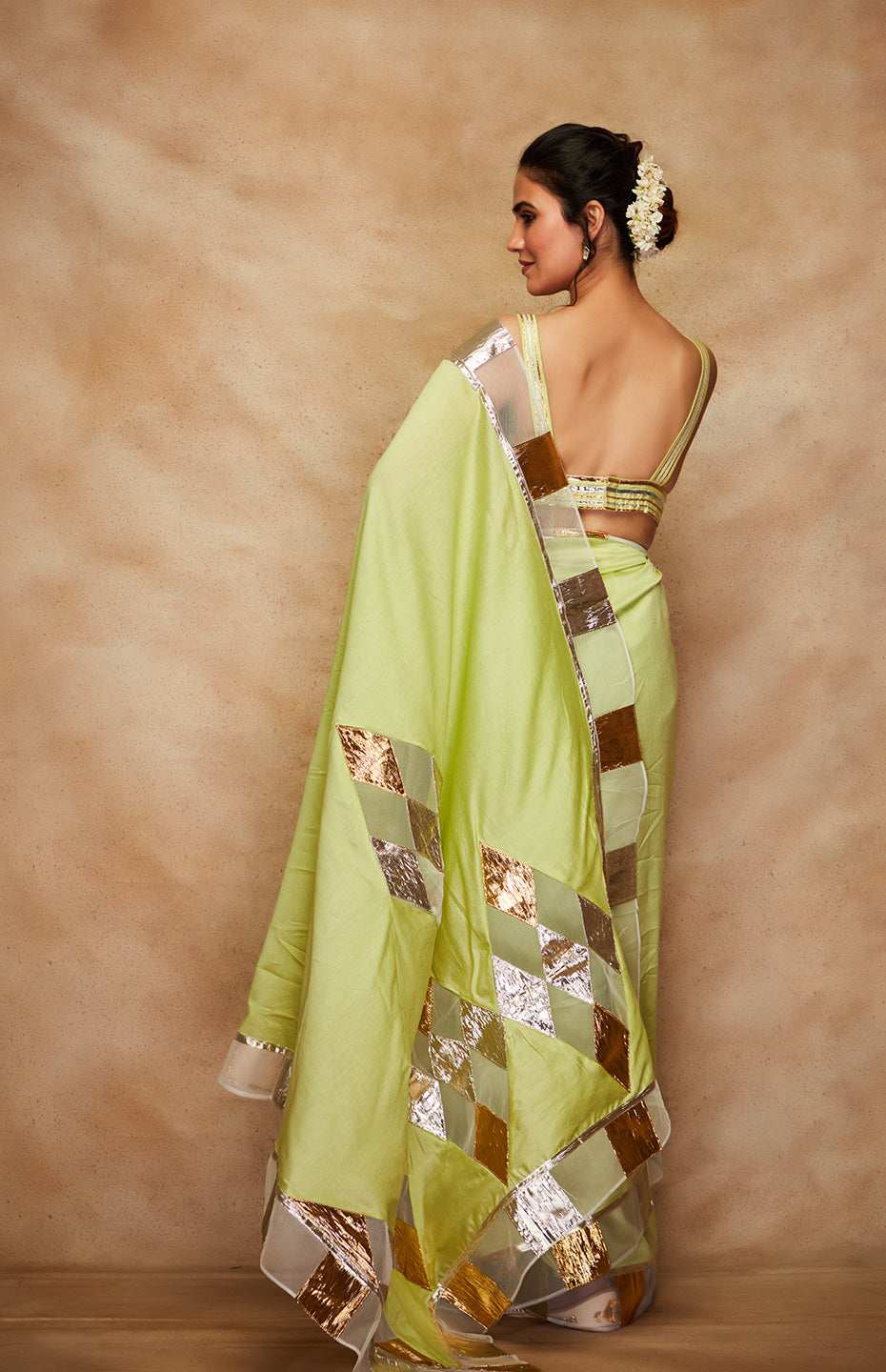 Pista Green Chanderi Silk Gota Saree