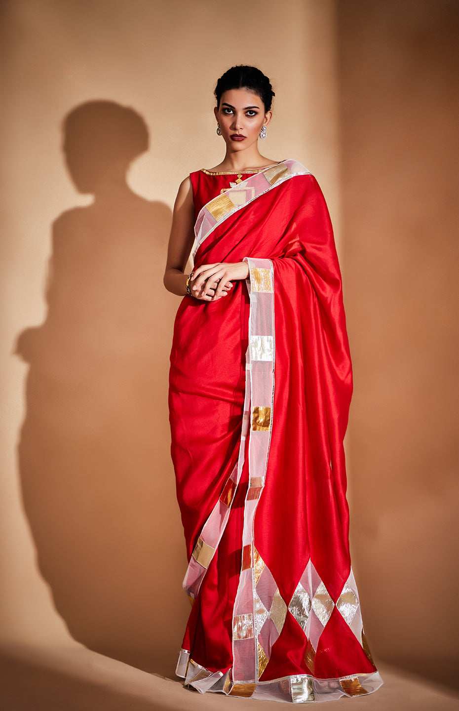 Red Chanderi Silk Gota Saree