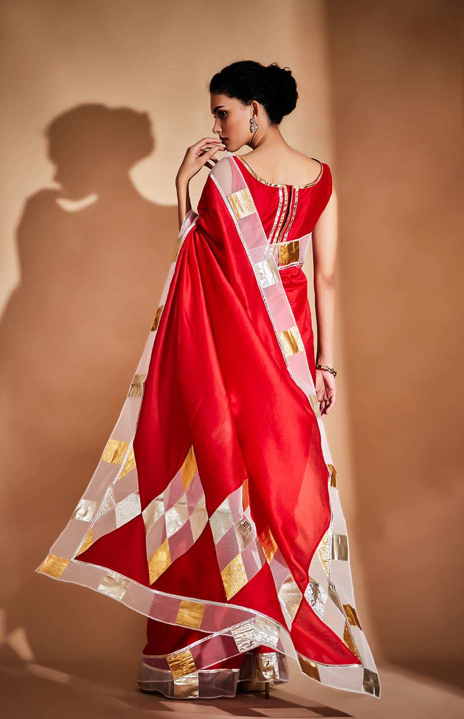 Red Chanderi Silk Gota Saree