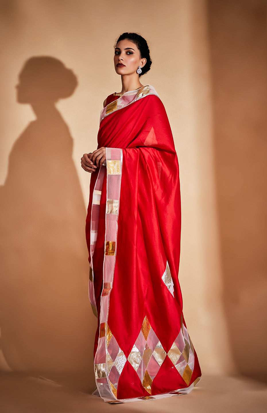 Red Chanderi Silk Gota Saree