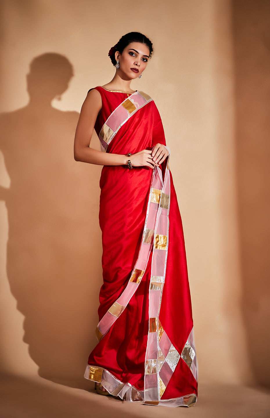 Red Chanderi Silk Gota Saree