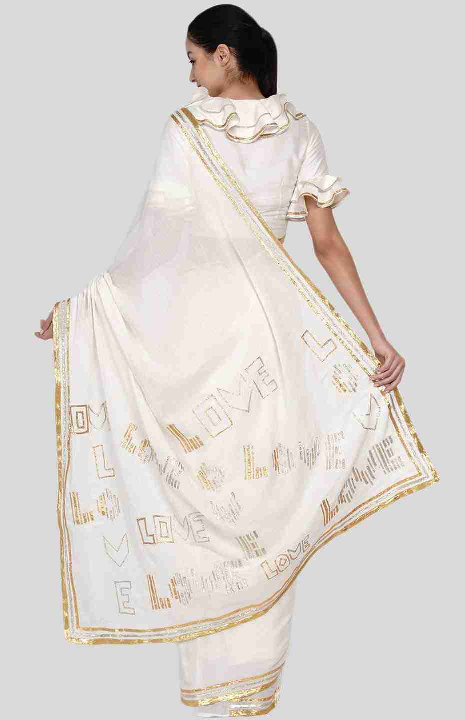 Off White Love Saree