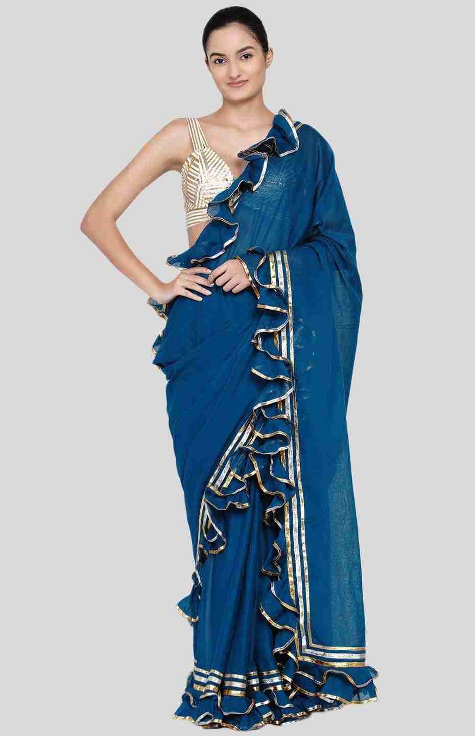 Blue Ruffle Saree