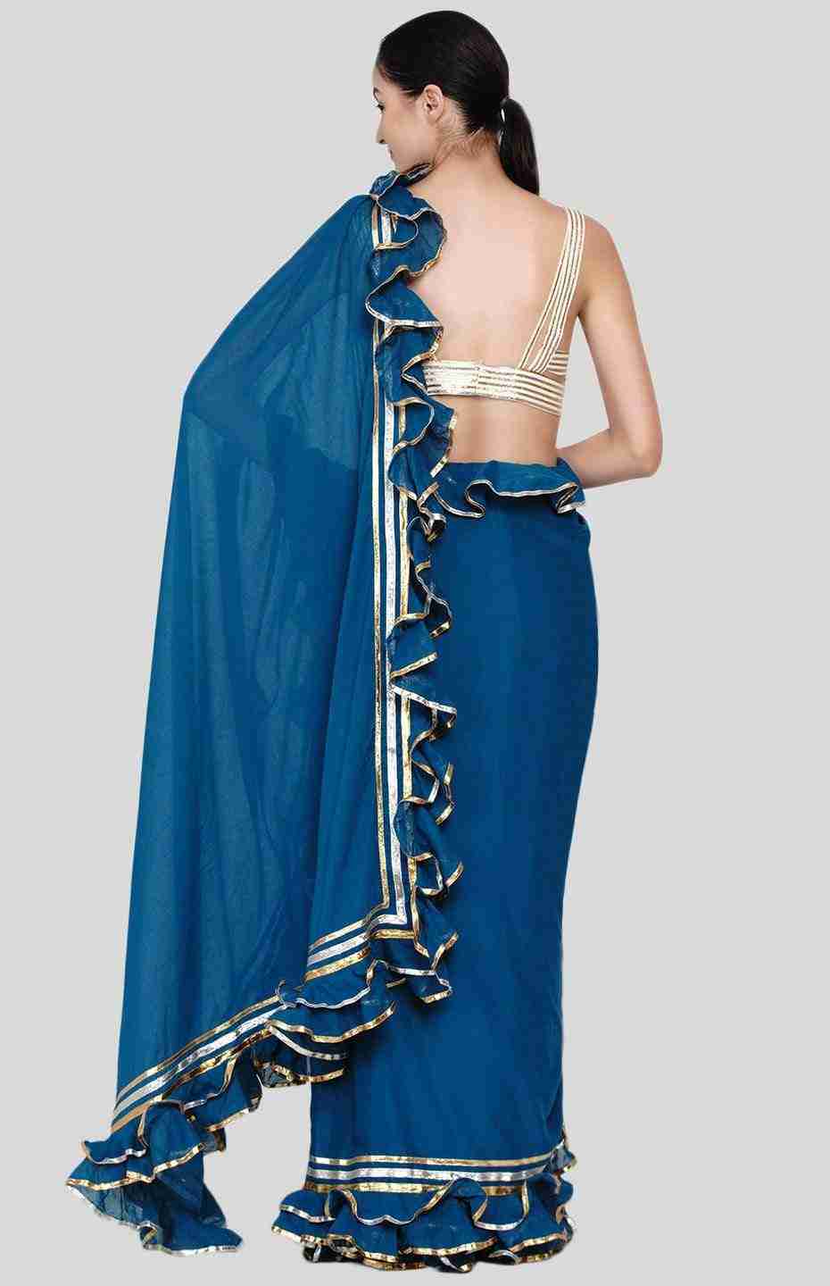 Blue Ruffle Saree