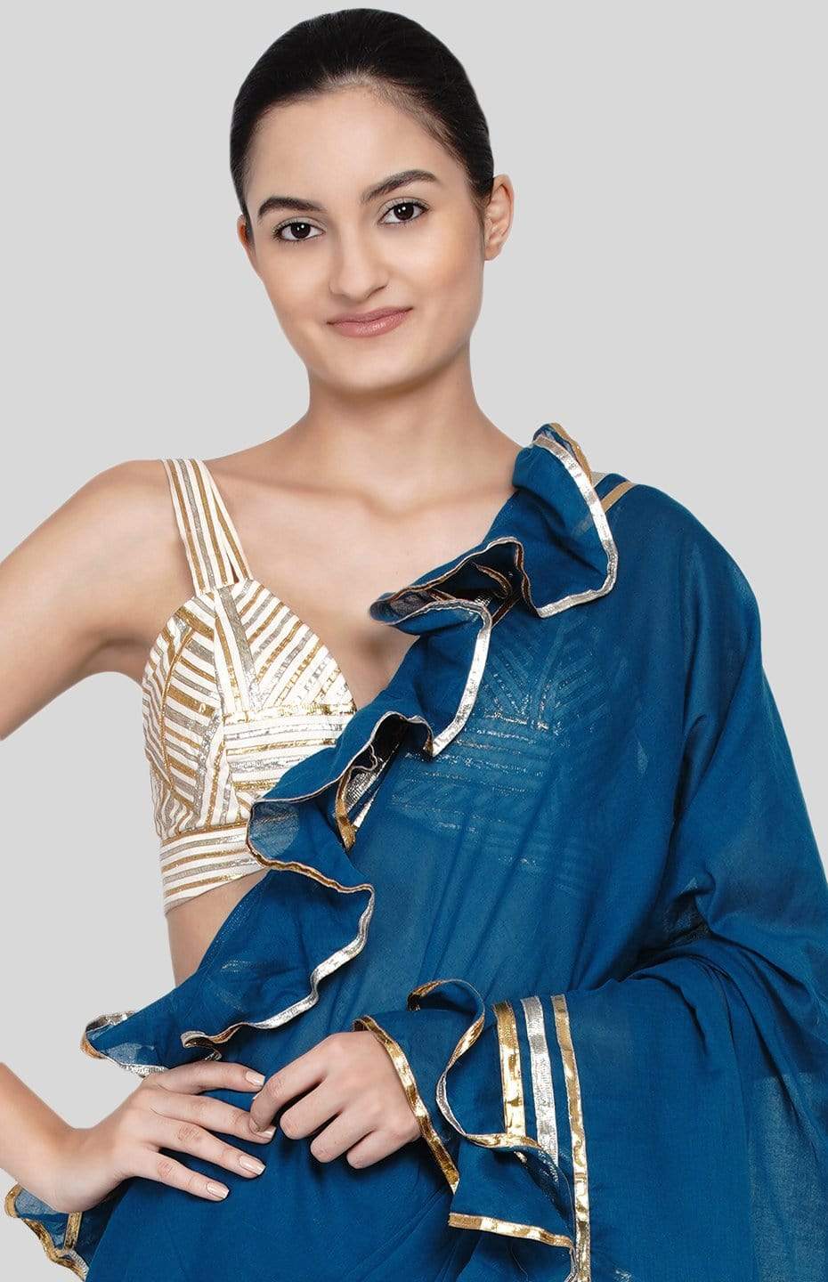 Blue Ruffle Saree