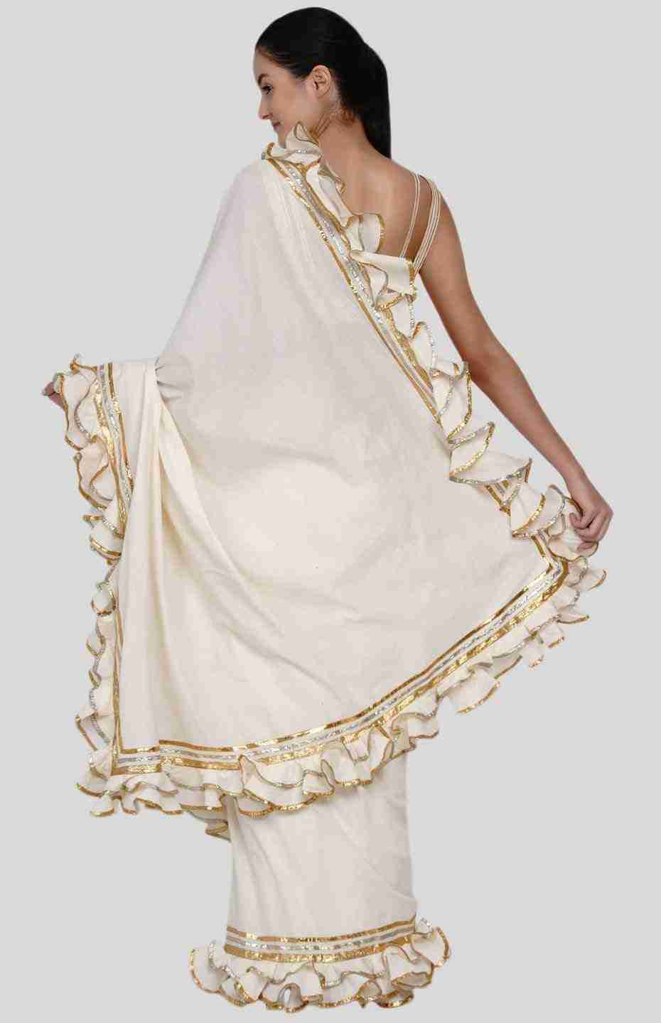 Off White Ruffle Saree