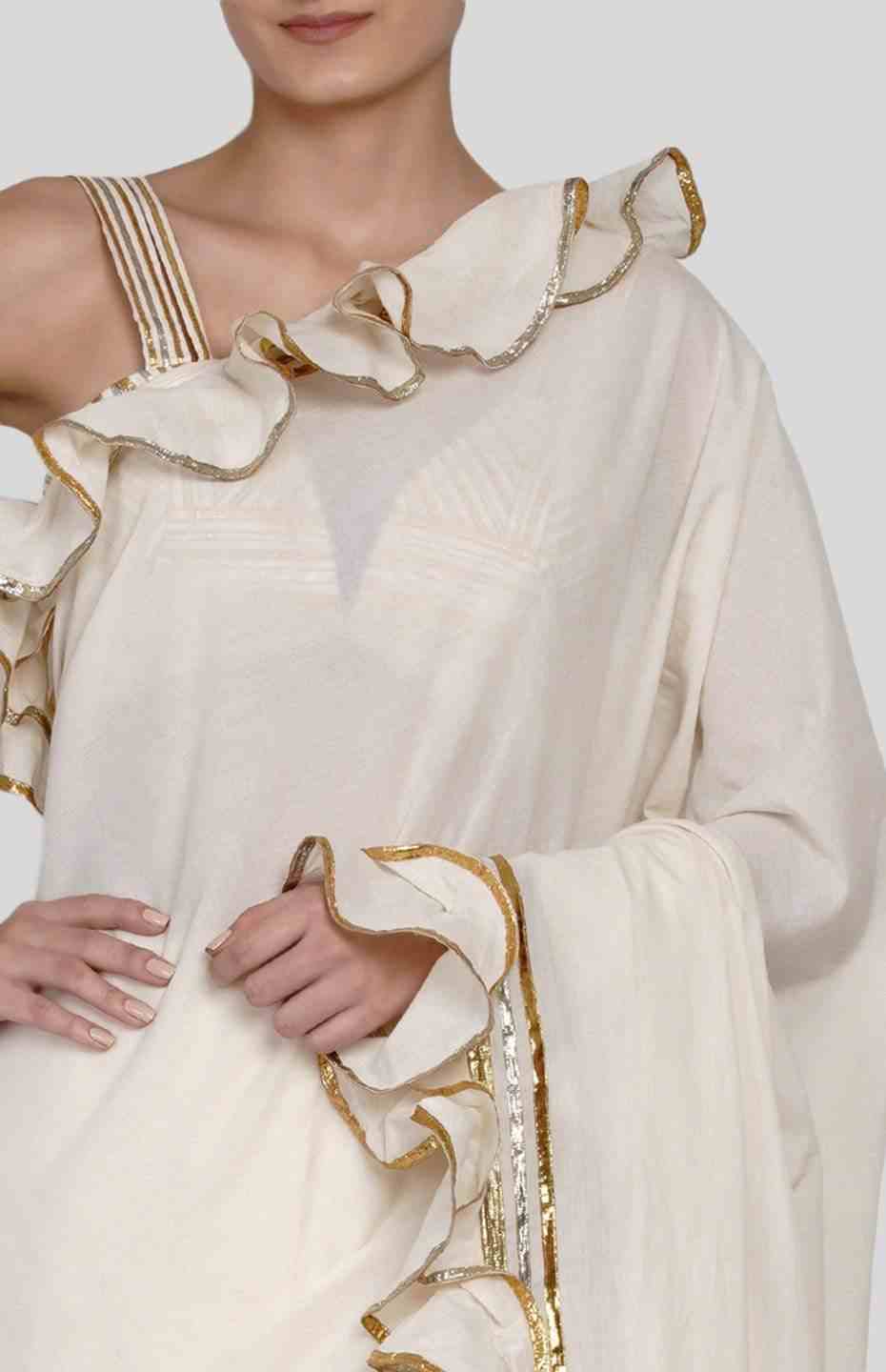 Off White Ruffle Saree