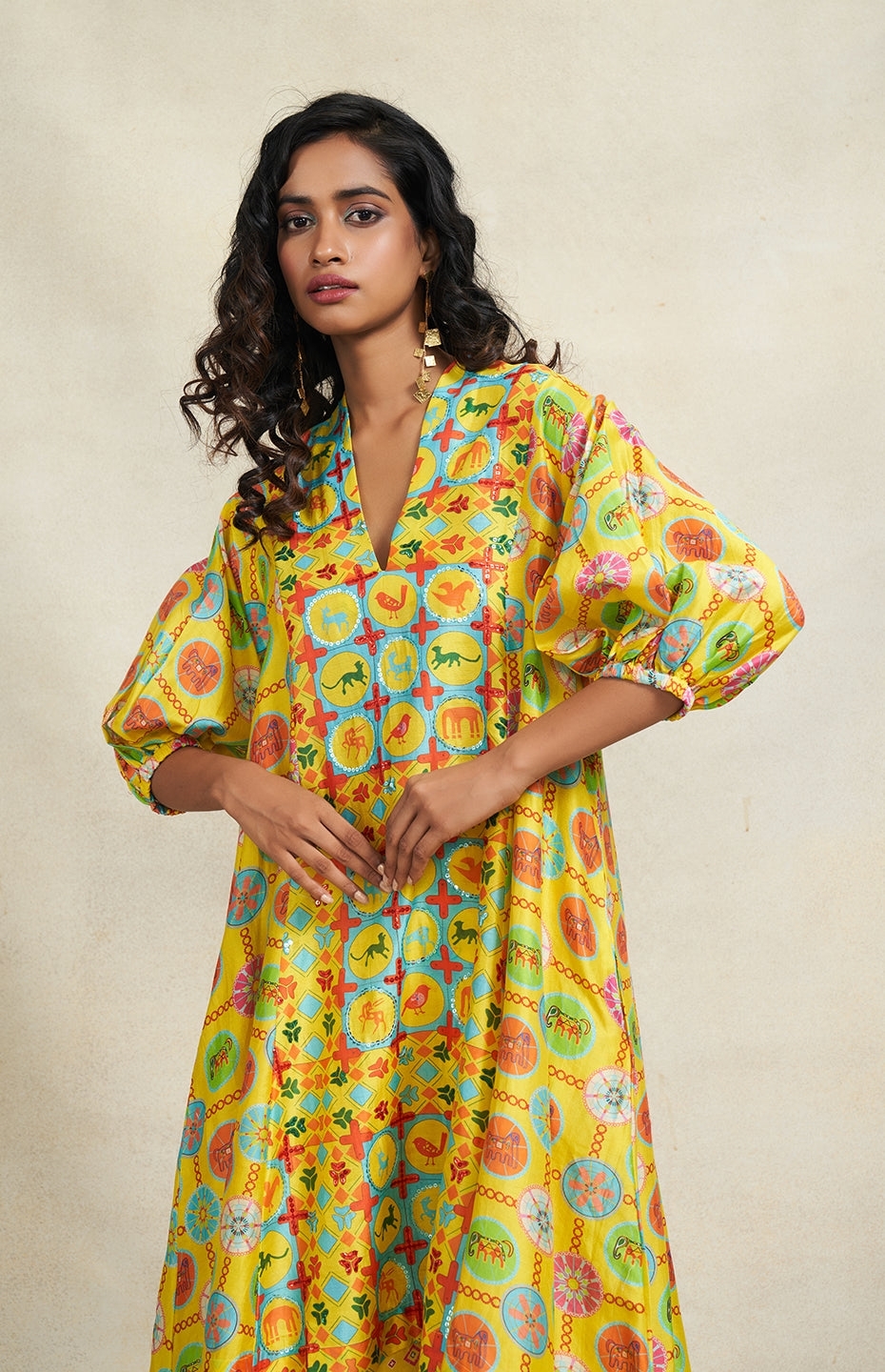 Yellow Sequins Linen Shirt