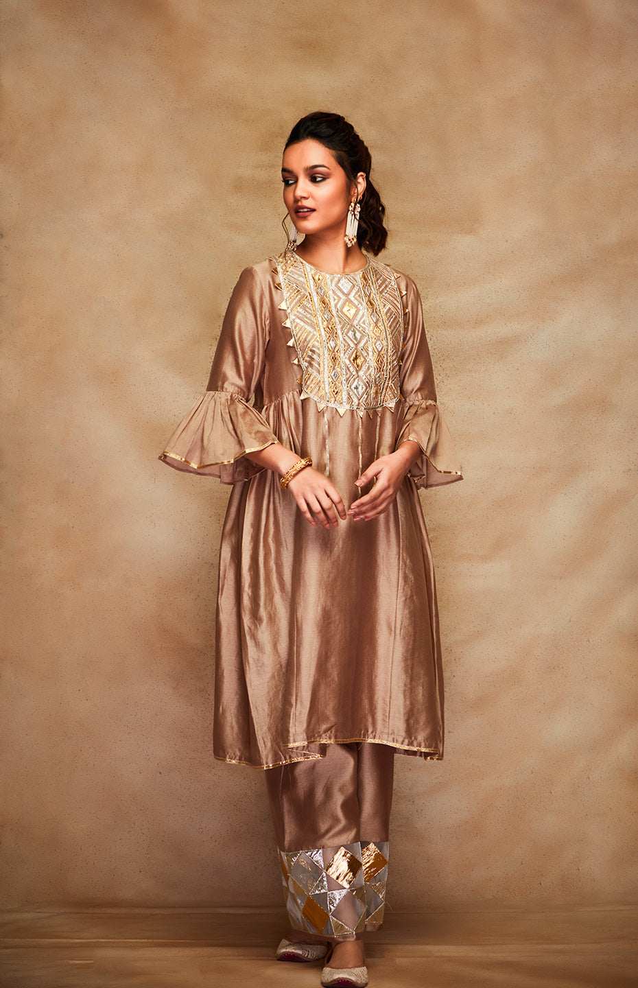 Antique Gold Chanderi Silk Gota Kurta