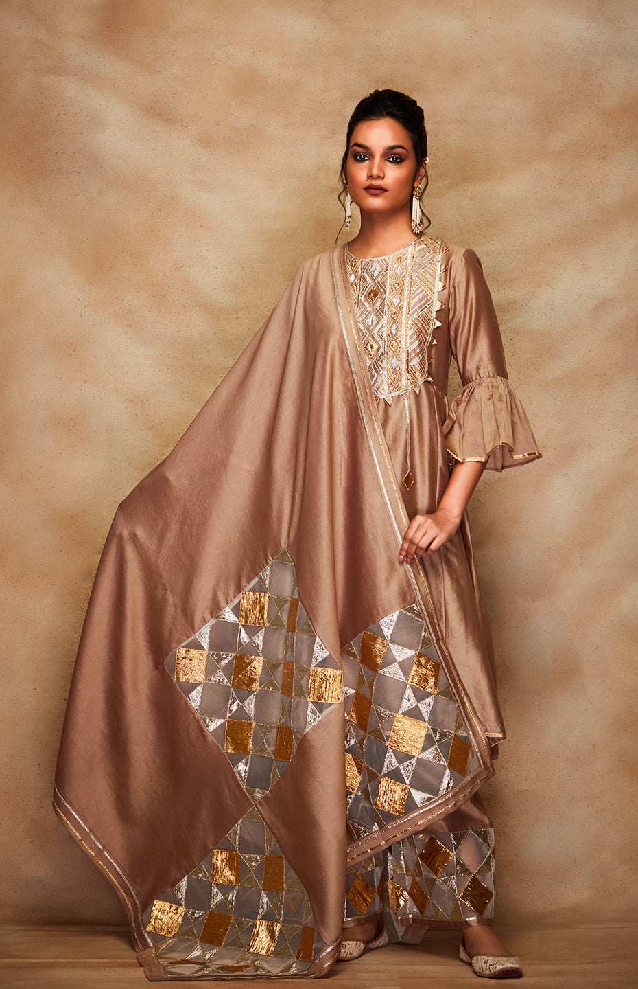 Antique Gold Chanderi Silk Gota Kurta
