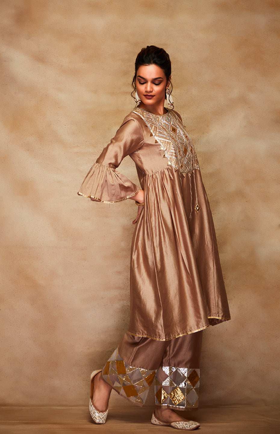 Antique Gold Chanderi Silk Gota Kurta