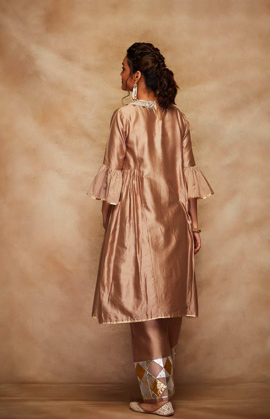 Antique Gold Chanderi Silk Gota Kurta