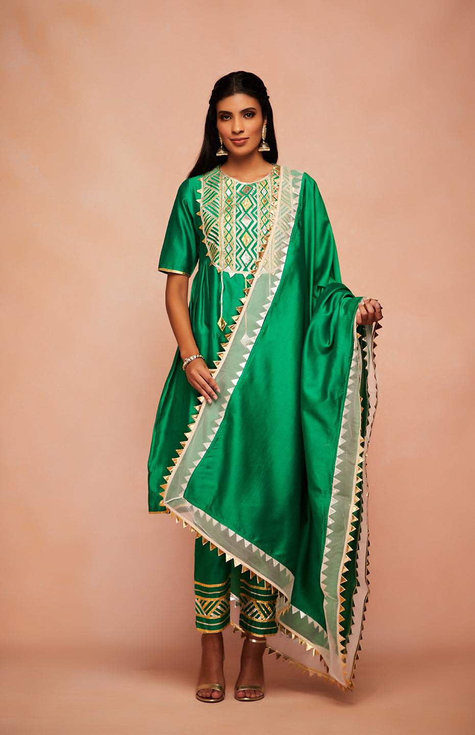 Green Chanderi Silk Gota Kurta