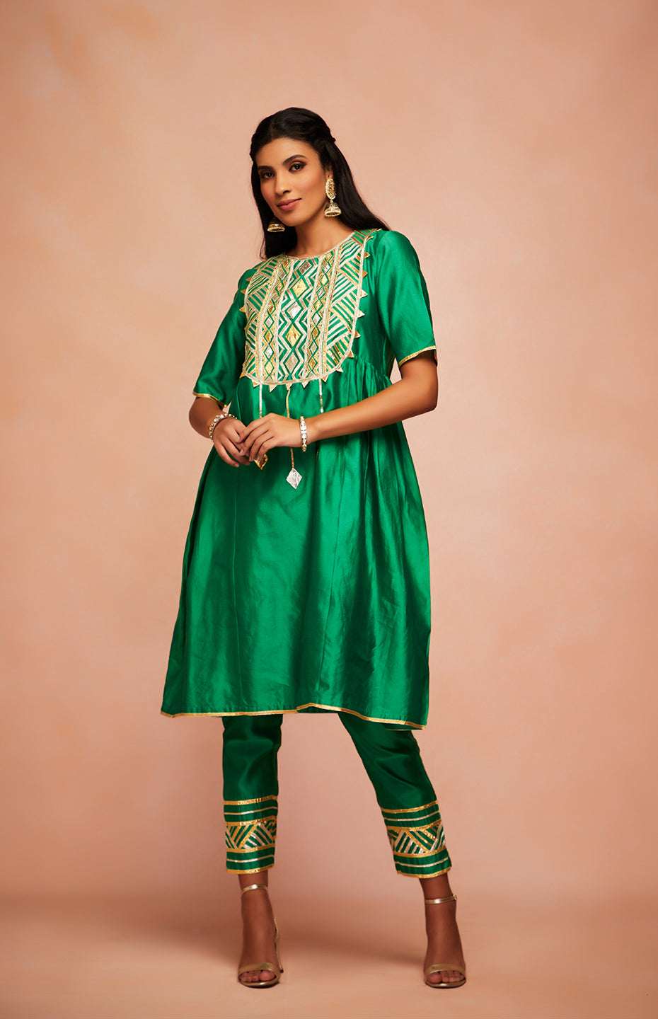 Green Chanderi Silk Gota Kurta