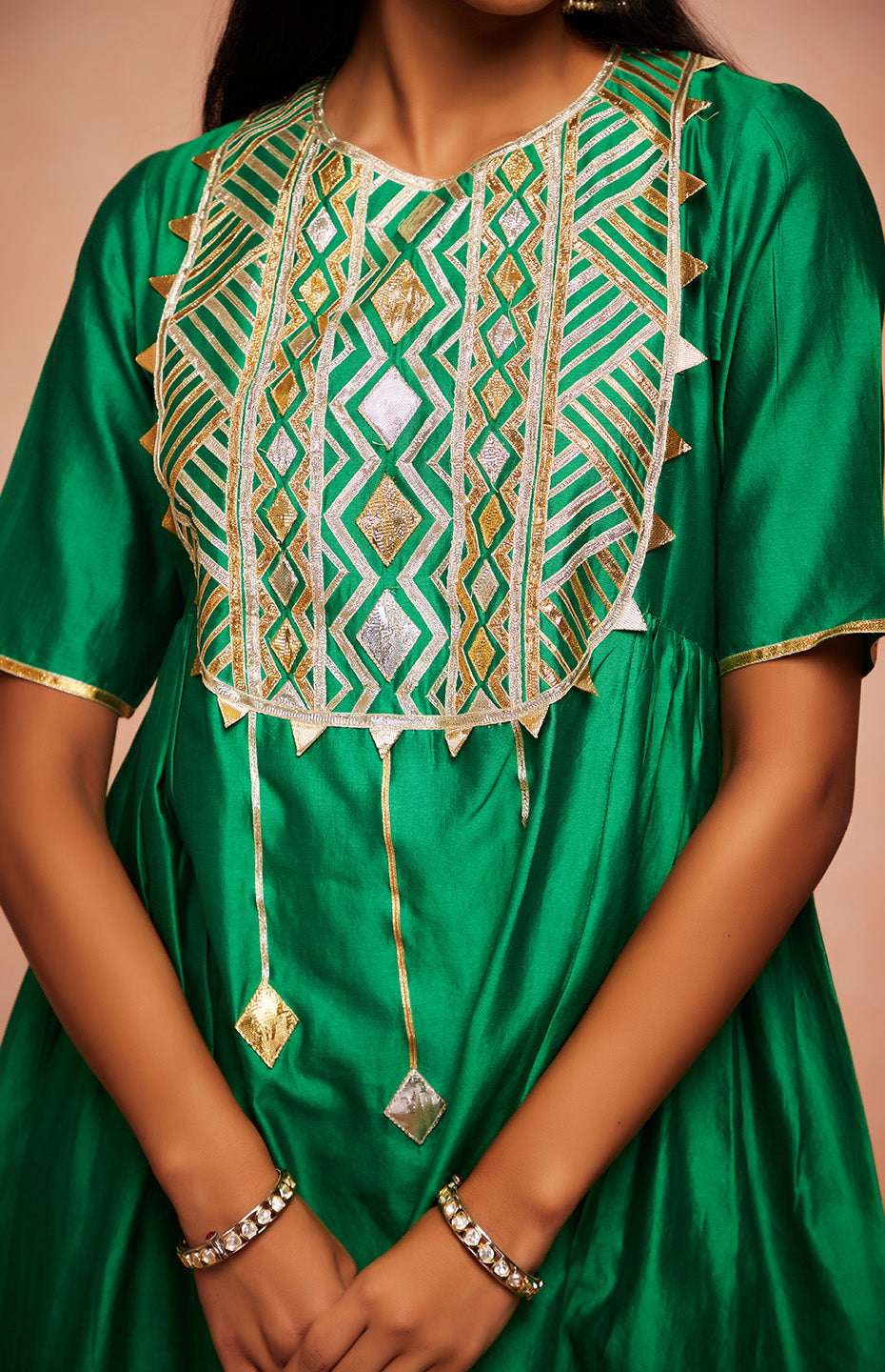 Green Chanderi Silk Gota Kurta