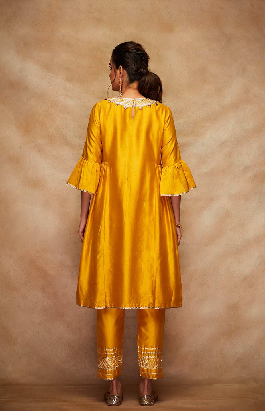 Mustard Chanderi Silk Gota Kurta