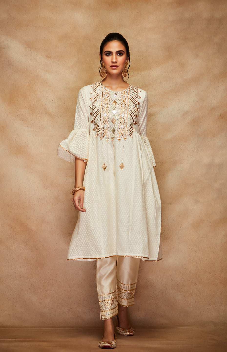 Off White Jamdani Gota Kurta