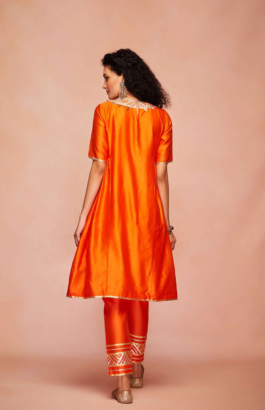 Orange Chanderi Silk Gota Kurta