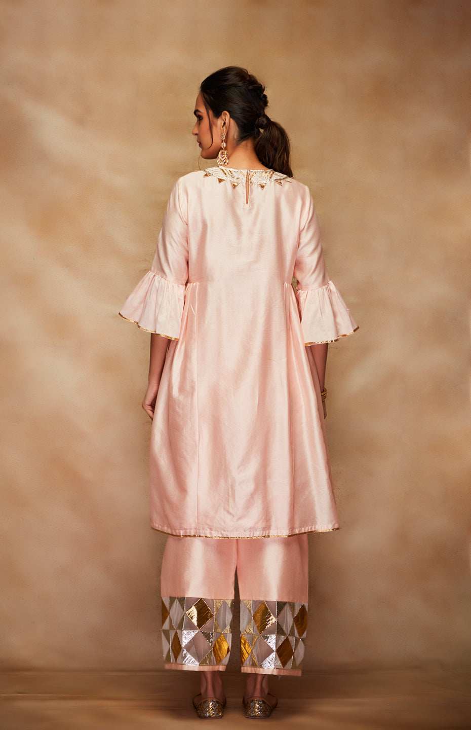 Peach Chanderi Silk Gota Kurta