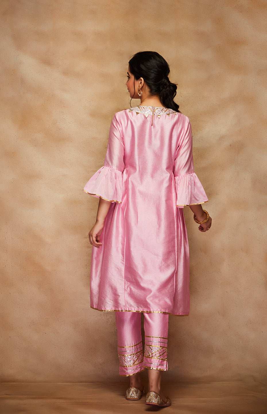 Pink Chanderi Silk Gota Kurta