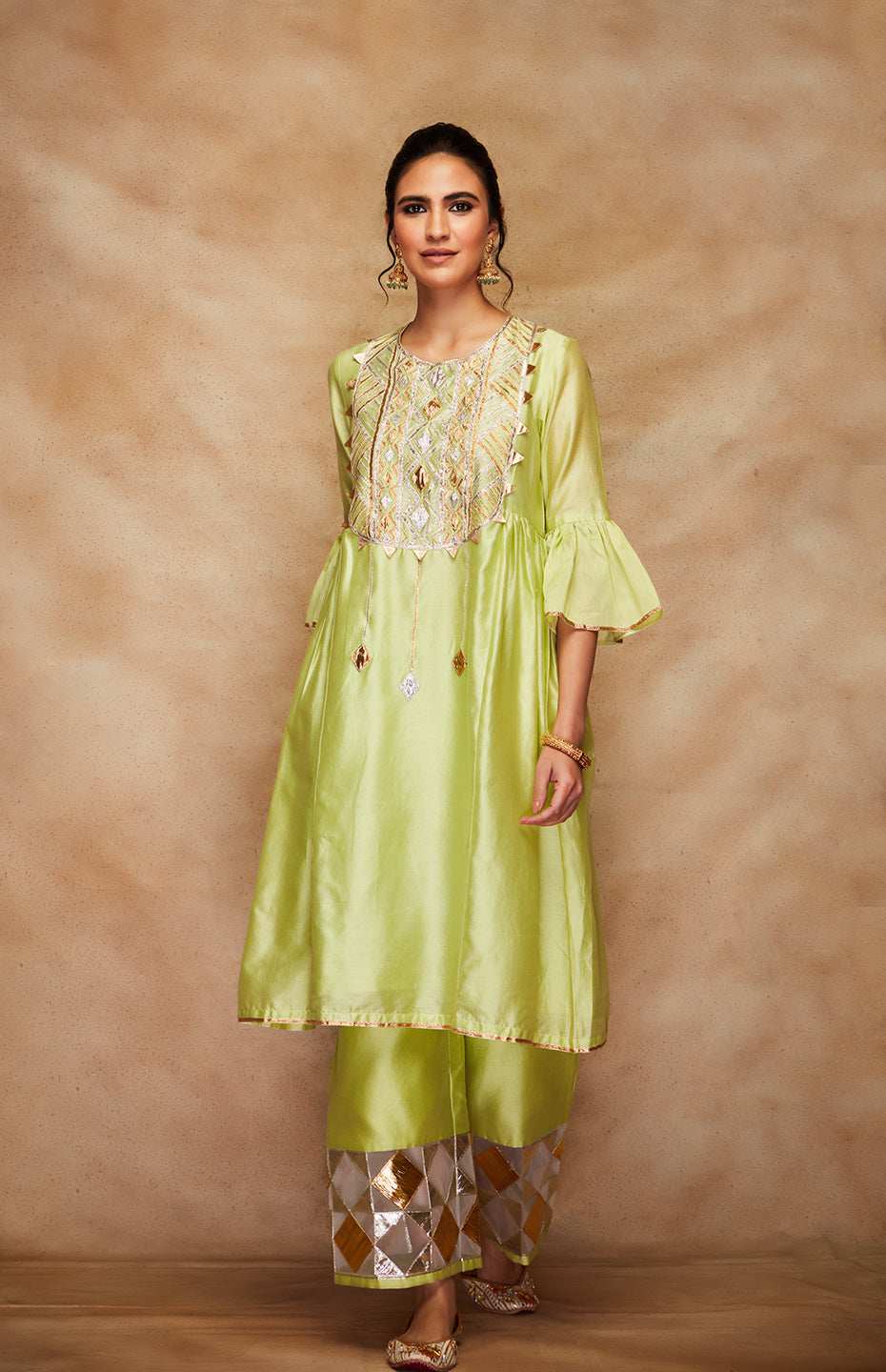 Pista Green Chanderi Silk Gota Kurta