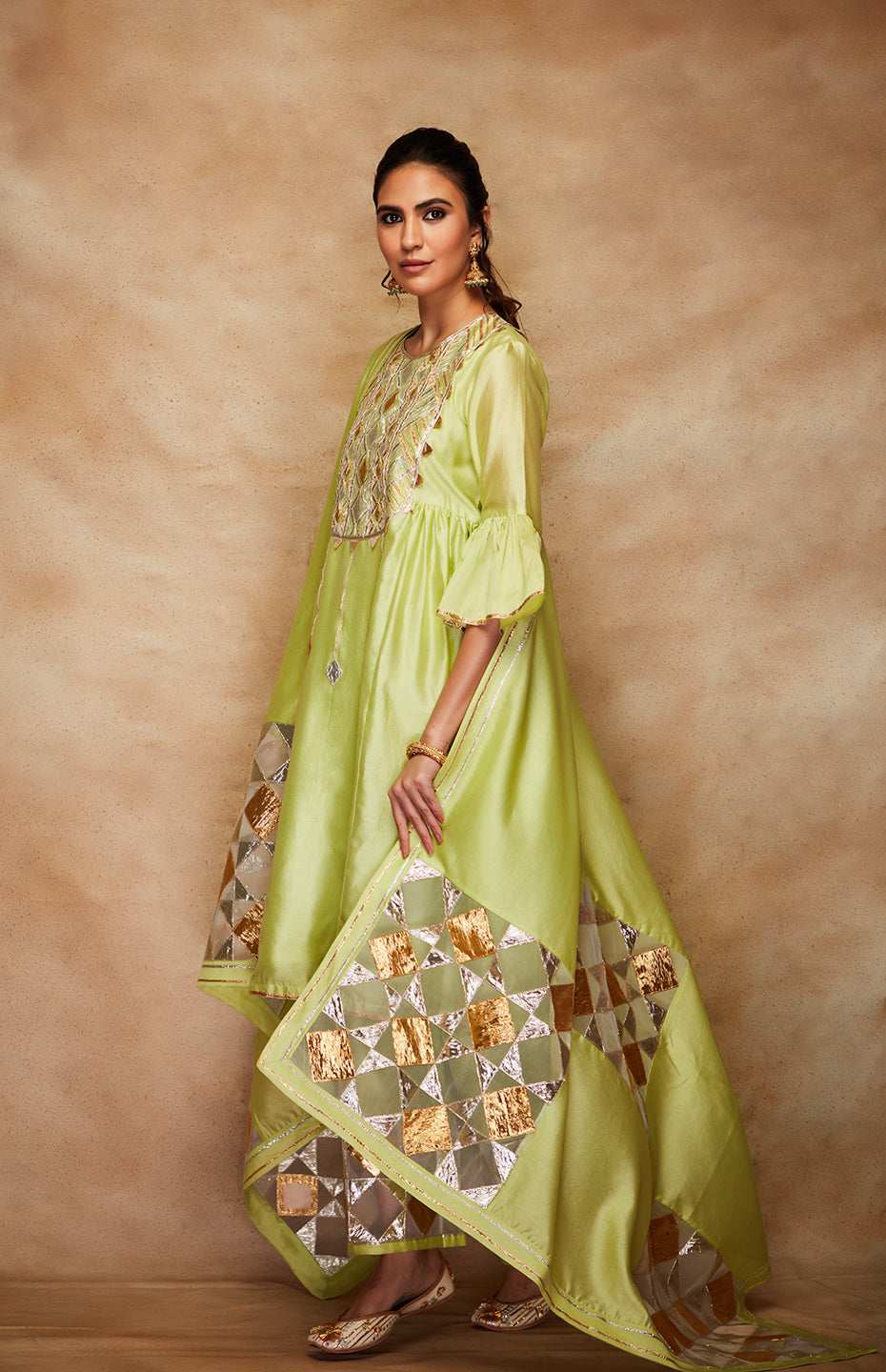 Pista Green Chanderi Silk Gota Kurta