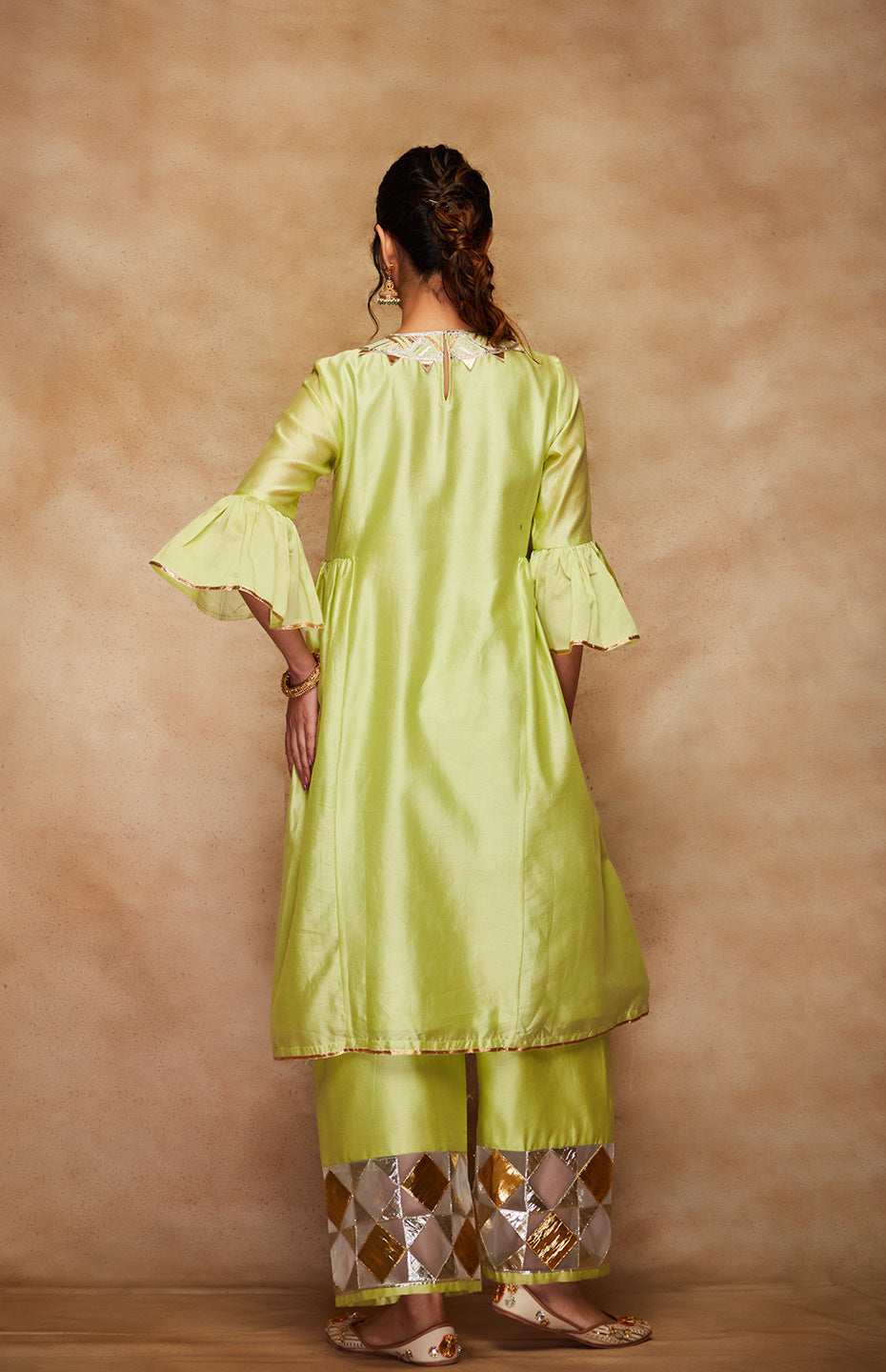 Pista Green Chanderi Silk Gota Kurta