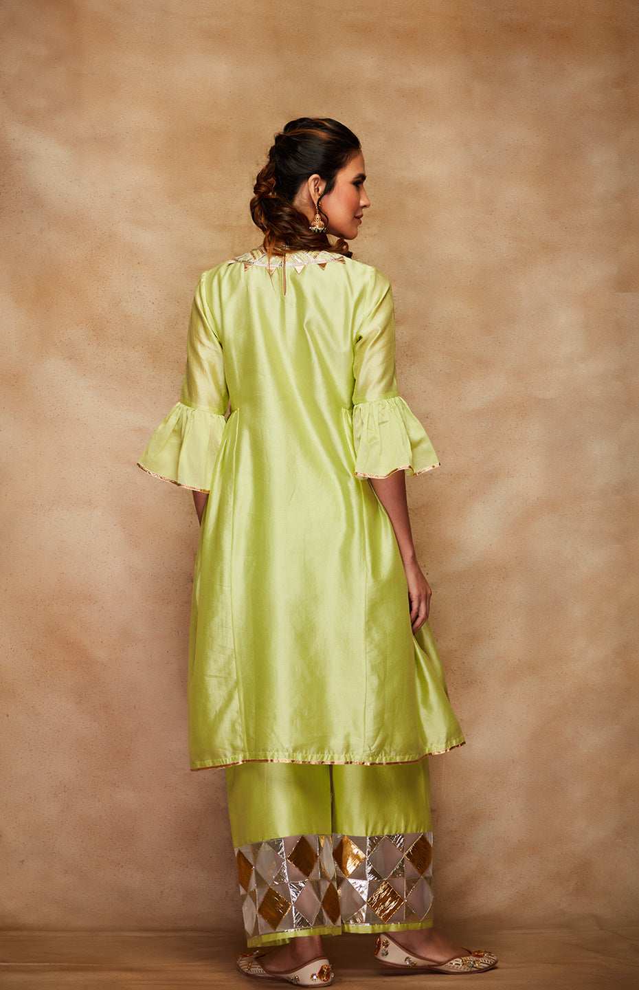 Pista Green Chanderi Silk Gota Kurta