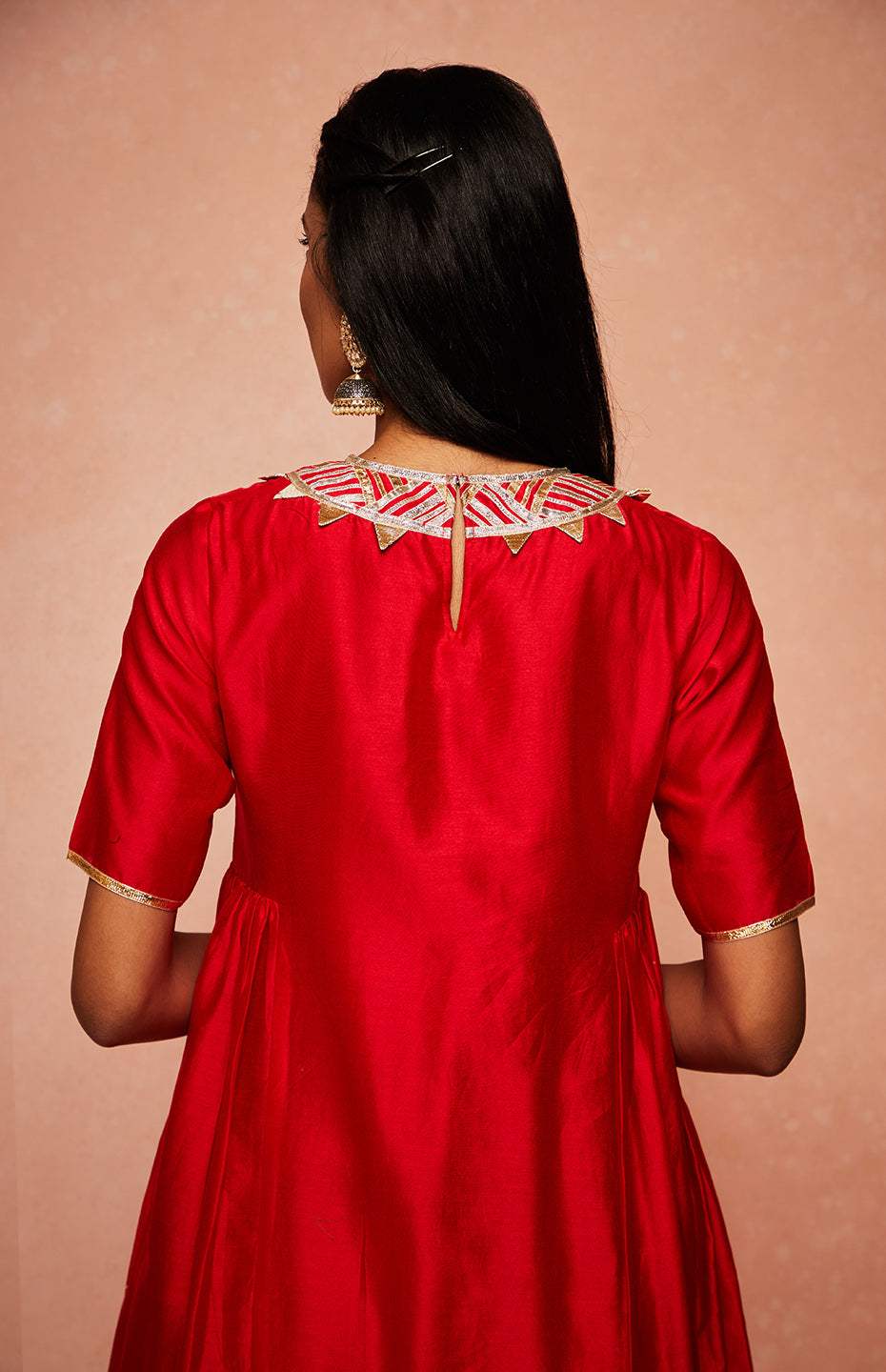 Red Chanderi Silk Gota Kurta