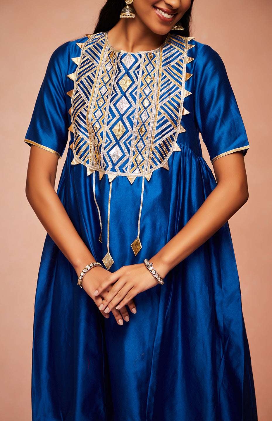 Royal Blue Chanderi Silk Gota Kurta