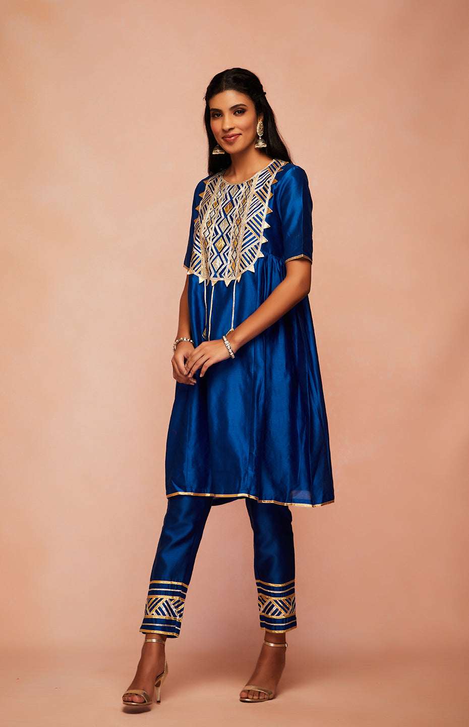 Royal Blue Chanderi Silk Gota Kurta