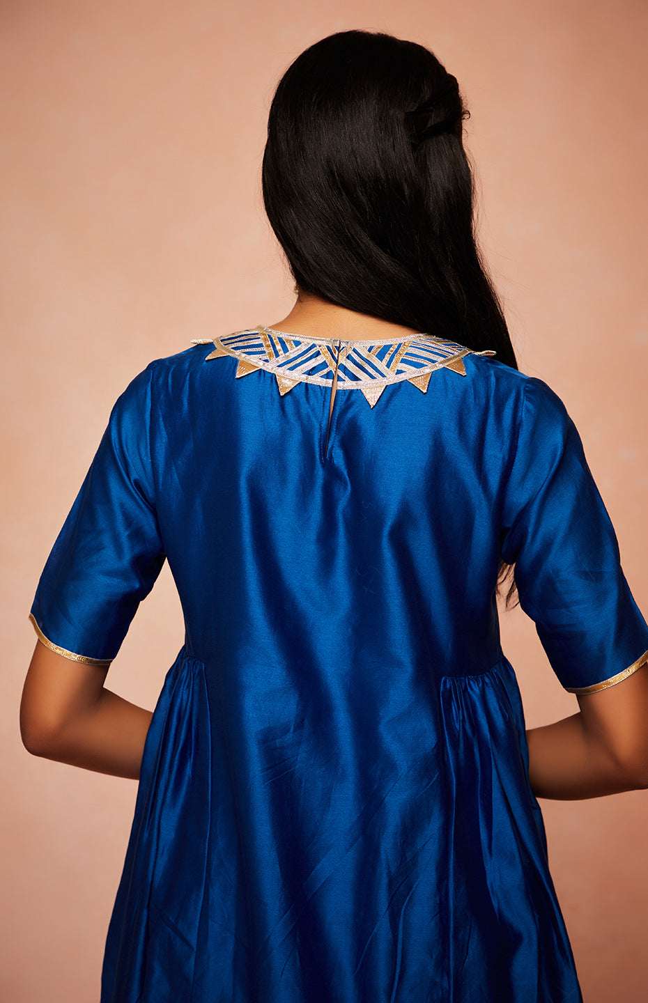 Royal Blue Chanderi Silk Gota Kurta