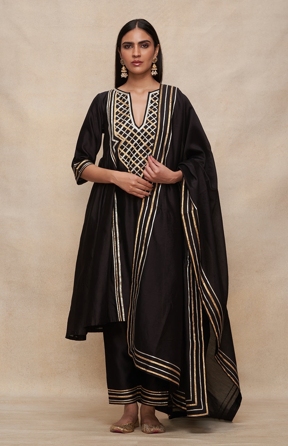 Black Gathered Kurta