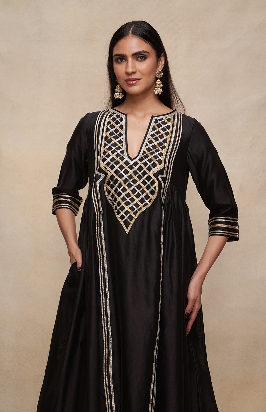 Black Gathered Kurta