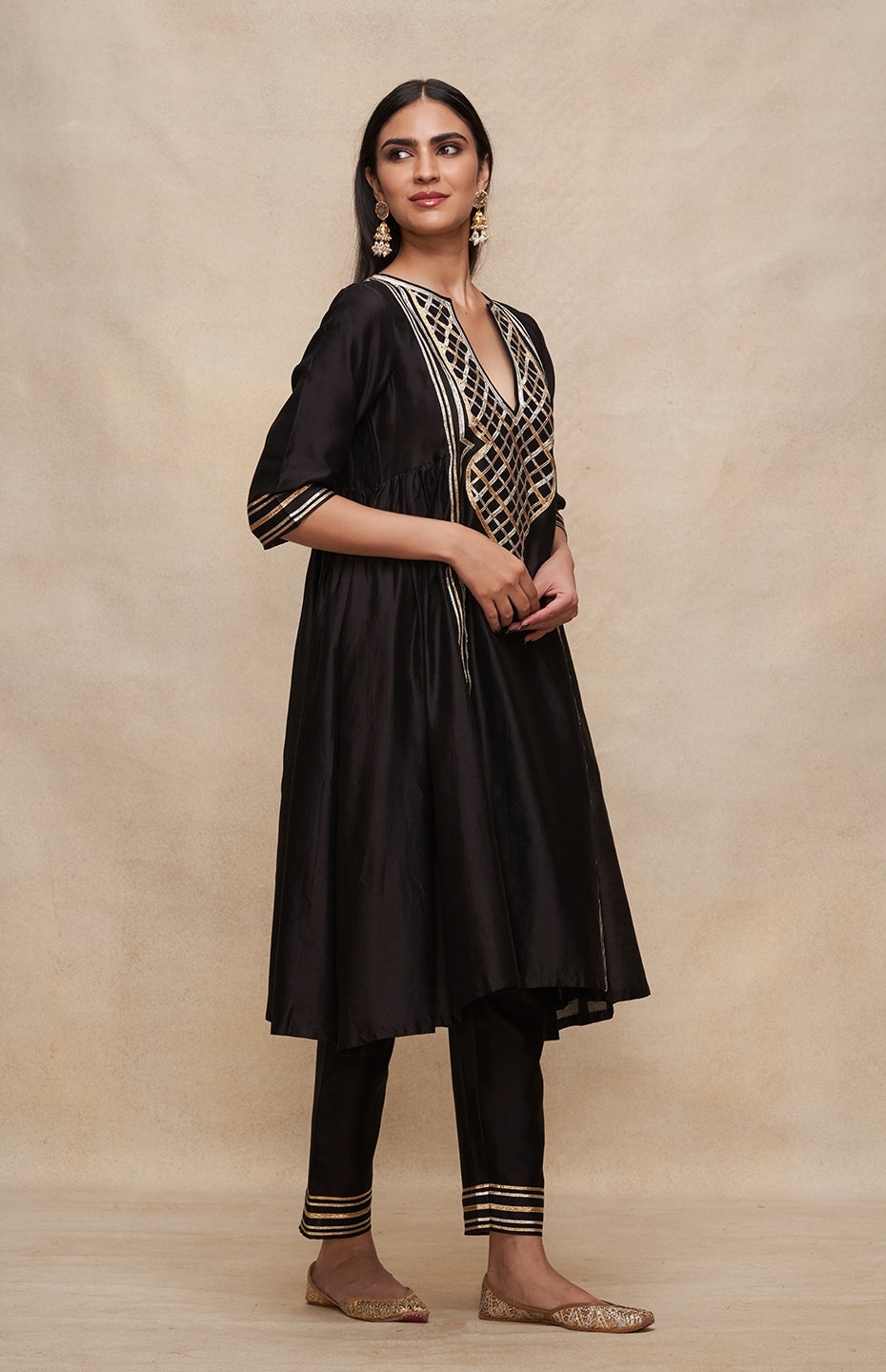 Black Gathered Kurta