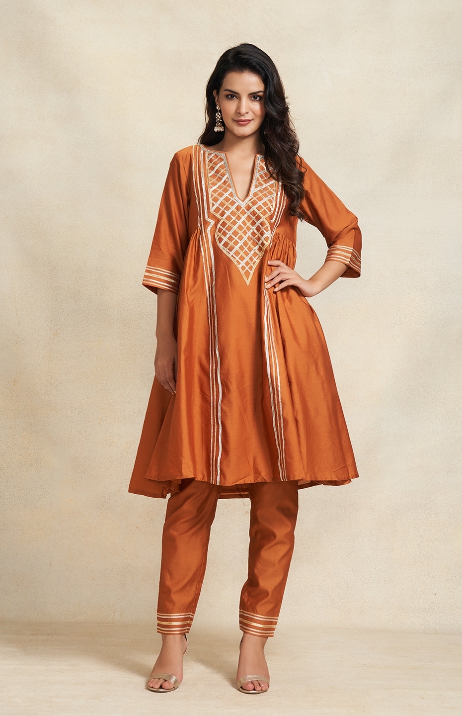 Dark Rust Gathered Kurta