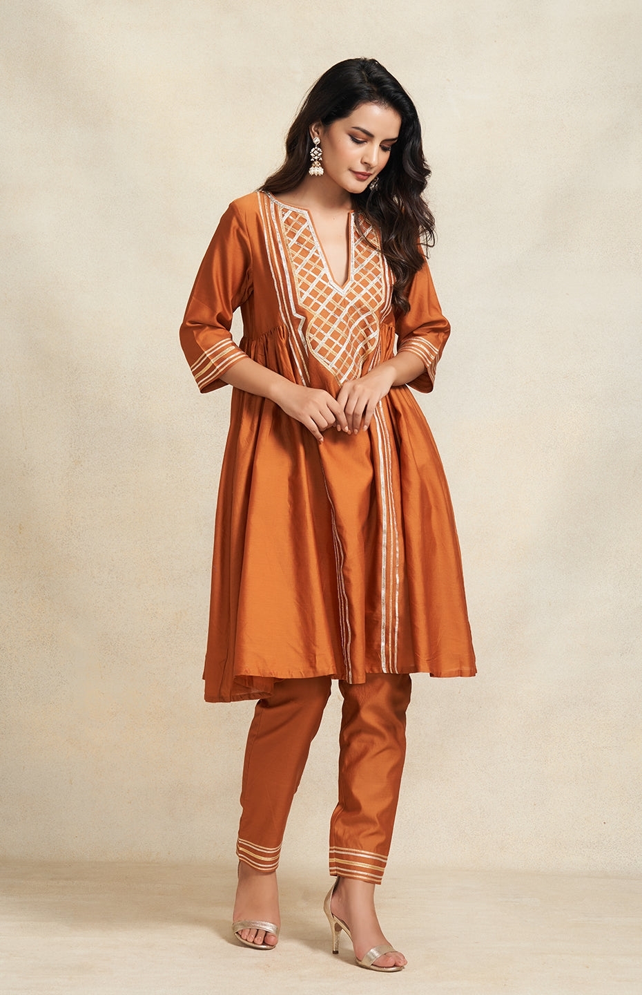 Dark Rust Gathered Kurta