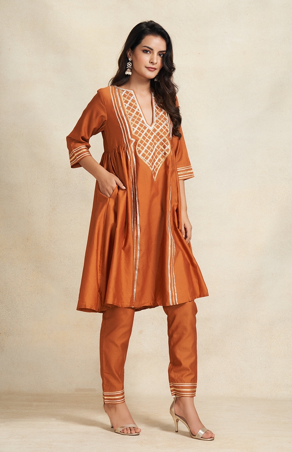 Dark Rust Gathered Kurta