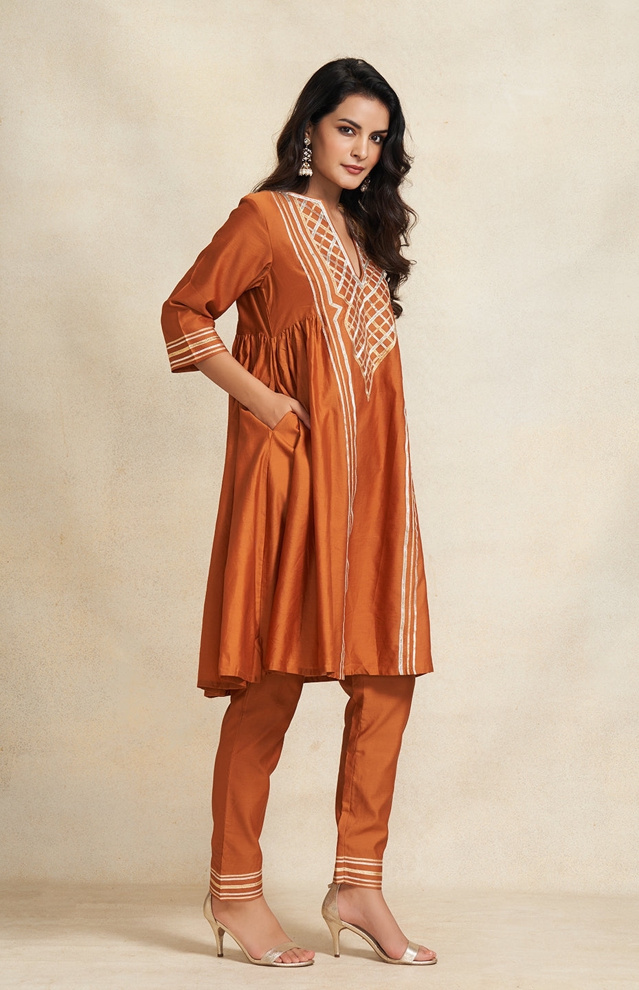 Dark Rust Gathered Kurta